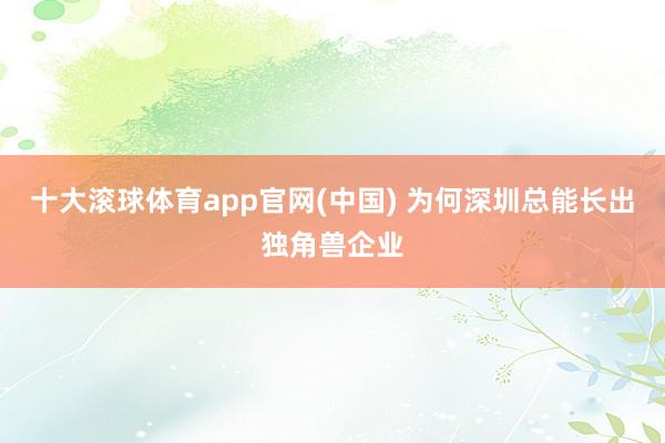 十大滚球体育app官网(中国) 为何深圳总能长出独角兽企业