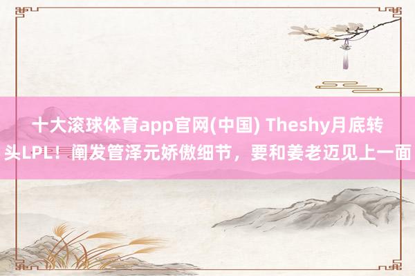 十大滚球体育app官网(中国) Theshy月底转头LPL!阐发管泽元娇傲细节,要和姜老迈见上一面
