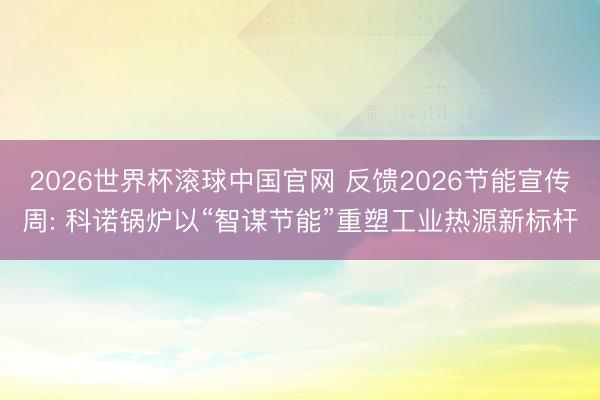2026世界杯滚球中国官网 反馈2026节能宣传周: 科诺锅炉以“智谋节能”重塑工业热源新标杆