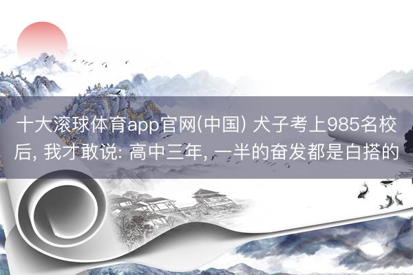 十大滚球体育app官网(中国) 犬子考上985名校后， 我才敢说: 高中三年， 一半的奋发都是白搭的